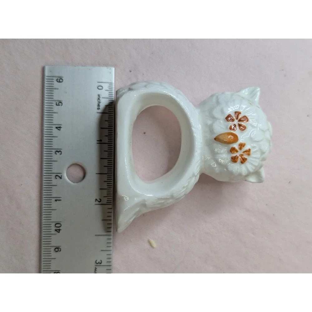 3 lot Bone China white brown Owl napkin rings holder tablescape table decor